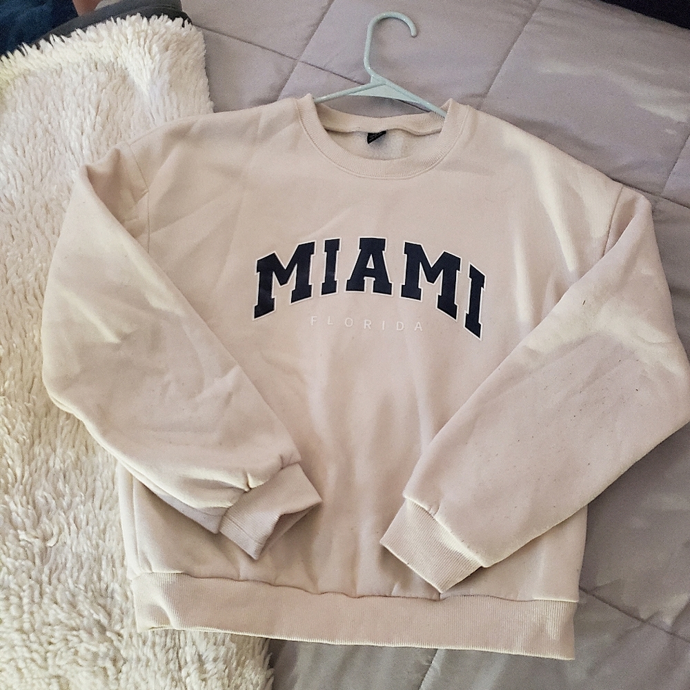 Shein Miami Florida Crewneck, size small, cream with navy blue and white letters